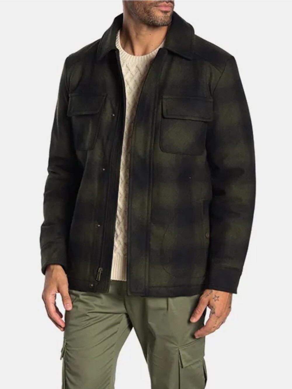 Pendleton Conway Ombre Green & Black Plaid Wool Field Snap Front Full Zip Jacket